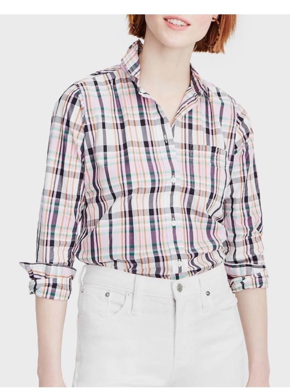 J. Crew classic preppy boyfriend plaid 100% cotton shirt size 2